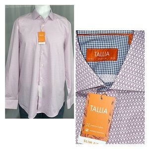 Tallia Mens Dress Shirt New Medium 15 1/2 34/35 Purple Slim Geometric Design New